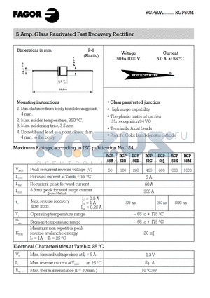 RGP50D datasheet - 5 Amp. Glass Passivated Fast Recovery Rectifier