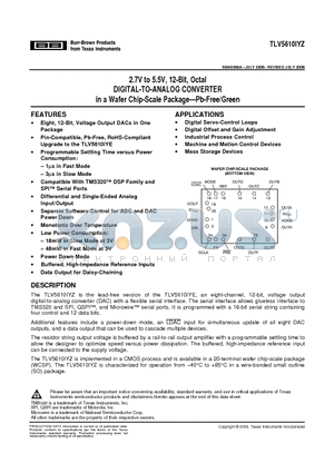 TLV5610IYZT datasheet - DIGITAL-TO-ANALOG CONVERTER in a Wafer Chip-Scale PackagePb-Free/Green