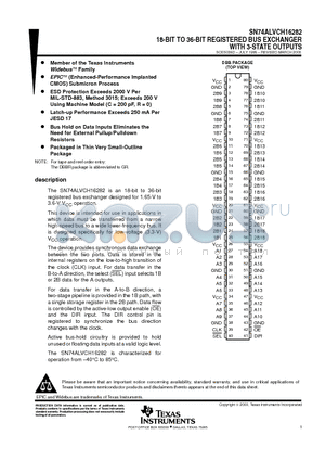 SN74ALVCH16282 datasheet - 18-BIT TO 36-BIT REGISTERED BUS EXCHANGER WITH 3-STATE OUTPUTS