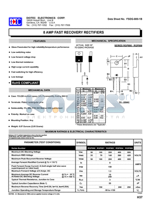 RGP802 datasheet - 8 AMP FAST RECOVERY RECTIFIERS