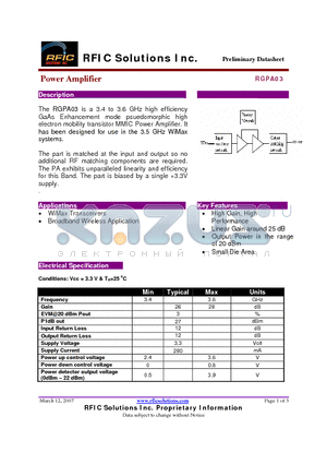 RGPA03 datasheet - Power Amplifier