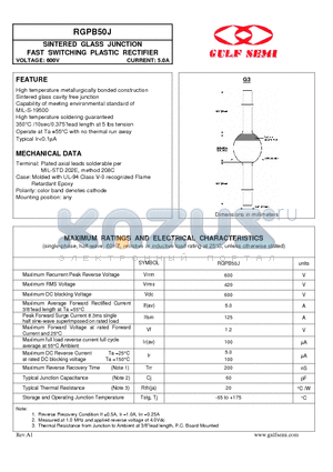 RGPB50J datasheet - SINTERED GLASS JUNCTION FAST SWITCHING PLASTIC RECTIFIER VOLTAGE: 600V CURRENT: 5.0A