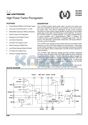 UC1854J883B datasheet - High Power Factor Preregulator
