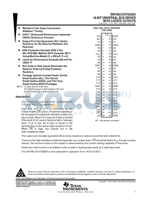 SN74ALVCH162835 datasheet - 18-BIT UNIVERSAL BUS DRIVER WITH 3-STATE OUTPUTS