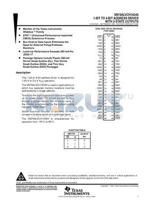 SN74ALVCH16344DL datasheet - 1-BIT TO 4-BIT ADDRESS DRIVER WITH 3-STATE OUTPUTS