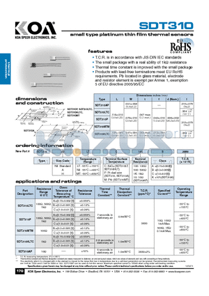 SDT310AP datasheet - small type platinum thin film thermal sensors