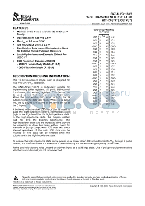 SN74ALVCH16373GRDR datasheet - 16-BIT TRANSPARENT D-TYPE LATCH WITH 3-STATE OUTPUTS