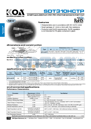 SDT310HCTP datasheet - small type platinum thin film thermal sensors (narrow)