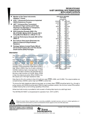 SN74ALVCH16501DL datasheet - 18-BIT UNIVERSAL BUS TRANSCEIVER WITH 3-STATE OUTPUTS