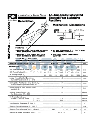 RGPZ15D datasheet - 1.5 Amp Glass Passivated Sintered Fast Switching Rectifiers Mechanical Dimensions
