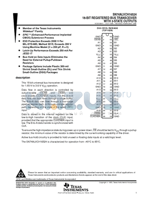 SN74ALVCH16524 datasheet - 18-BIT REGISTERED BUS TRANSCEIVER WITH 3-STATE OUTPUTS