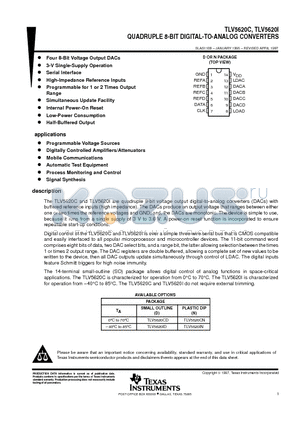 TLV5620 datasheet - QUADRUPLE 8-BIT DIGITAL-TO-ANALOG CONVERTERS