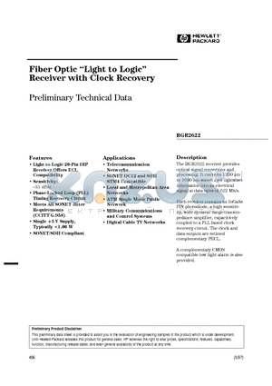 RGR2622-DN datasheet - Fiber Optic Light to Logic Receiver with Clock Recovery