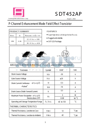 SDT452 datasheet - P -Channel E nhancement Mode F ield E ffect Transistor