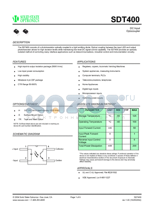 SDT400 datasheet - DC Input Optocoupler