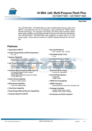 SST39VF1681_11 datasheet - 16 Mbit (x8) Multi-Purpose Flash Plus Active Current: 9 mA (typical)