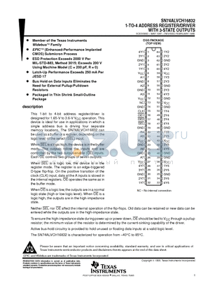 SN74ALVCH16832 datasheet - 1-TO-4 ADDRESS REGISTER/DRIVER WITH 3-STATE OUTPUTS