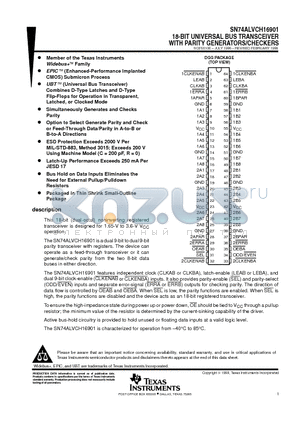 SN74ALVCH16901 datasheet - 18-BIT UNIVERSAL BUS TRANSCEIVER WITH PARITY GENERATORS/CHECKERS