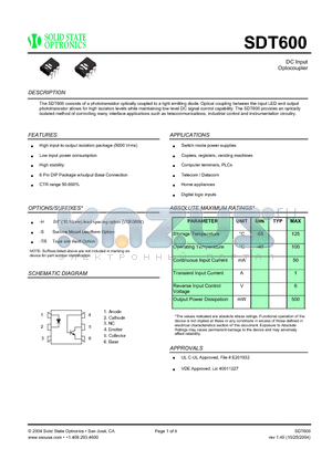 SDT600 datasheet - DC Input Optocoupler