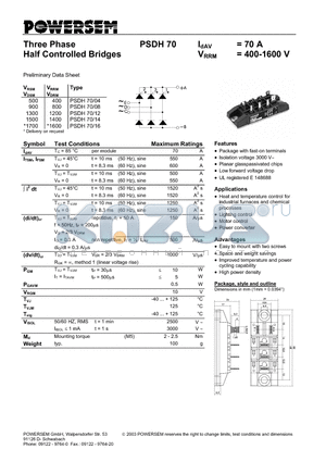 PSDH70 datasheet - Three Phase Half Controlled Bridges