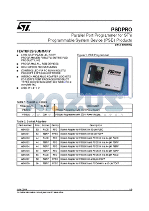 PSDPRO datasheet - Parallel Port Programmer for STs Programmable System Device (PSD) Products