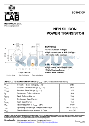 SDT96305 datasheet - NPN SILICON POWER TRANSISTOR
