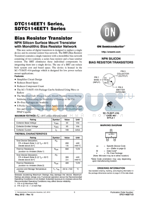 SDTC114YET1G datasheet - Bias Resistor Transistor NPN Silicon Surface Mount Transistor with Monolithic Bias Resistor Network