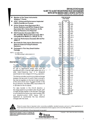 SN74ALVCHG162280 datasheet - 16-BIT TO 32-BIT REGISTERED BUS EXCHANGER WITH BYTE MASKS AND 3-STATE OUTPUTS