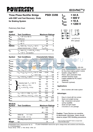 PSDI33 datasheet - Three Phase Rectifier Bridge