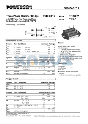 PSDI50/12 datasheet - Three Phase Rectifier Bridge