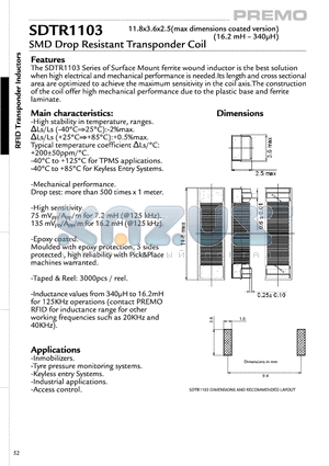 SDTR1103 datasheet - SMD Drop Resistant Transponder Coil