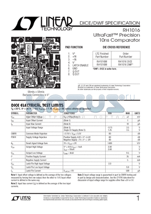 RH1016 datasheet - UltraFast Precision 10ns Comparator