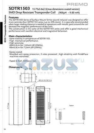 SDTR1503-0090+ datasheet - SMD Drop Resistant Transponder Coil