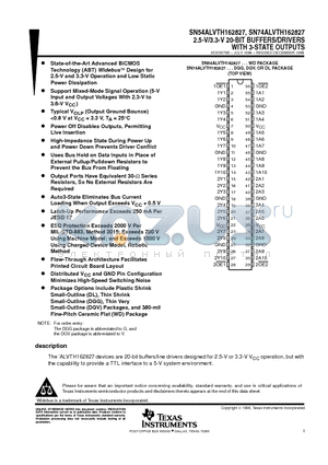 SN74ALVTH162827DGV datasheet - 2.5-V/3.3-V 20-BIT BUFFERS/DRIVERS WITH 3-STATE OUTPUTS