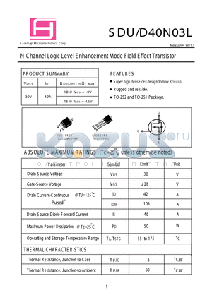 SDU40N03L datasheet - N-Channel Logic Level E nhancement Mode Field Effect Transistor