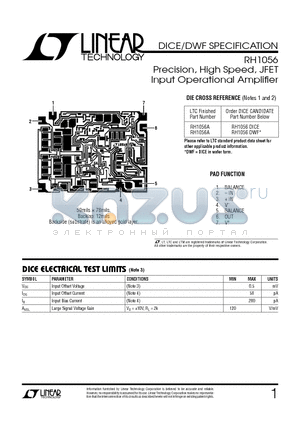 RH1056A datasheet - Precision, High Speed, JFET Input Operational Amplifier