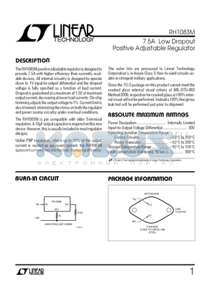 RH1083M datasheet - 7.5A Low Dropout Positive Adjustable Regulator