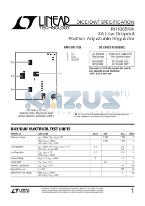 RH1085MK datasheet - 3A Low Dropout Positive Adjustable Regulator