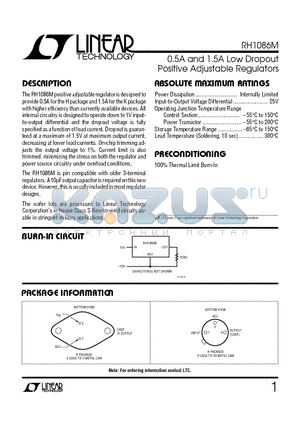 RH1086M datasheet - 0.5A and 1.5A Low Dropout Positive Adjustable Regulators