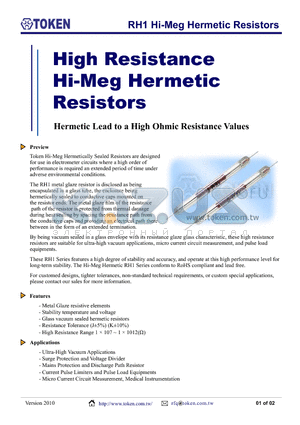 RH110TK datasheet - RH1 Hi-Meg Hermetic Resistors