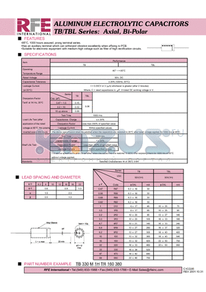 TB330M1HTR160380 datasheet - ALUMINUM ELECTROLYTIC CAPACITORS TB/TBL Series: Axial, Bi-Polar
