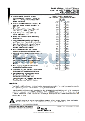SN74ALVTH16827 datasheet - 2.5-V/3.3-V 20-BIT BUFFERS/DRIVERS WITH 3-STATE OUTPUTS