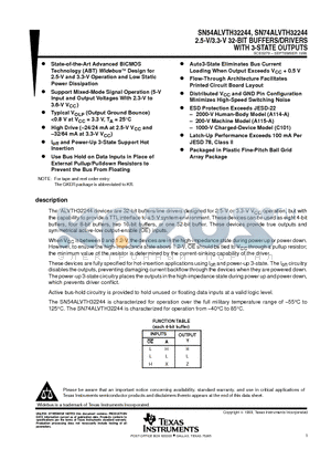 SN74ALVTH32244 datasheet - 2.5-V/3.3-V 32-BIT BUFFERS/DRIVERS WITH 3-STATE OUTPUTS