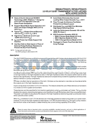 SN74ALVTH32373 datasheet - 2.5-V/3.3-V 32-BIT TRANSPARENT D-TYPE LATCHES WITH 3-STATE OUTPUTS