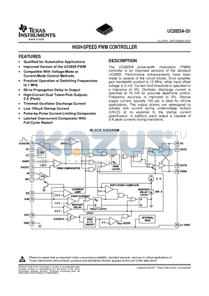 UC2825A-Q1 datasheet - HIGH-SPEED PWM CONTROLLER