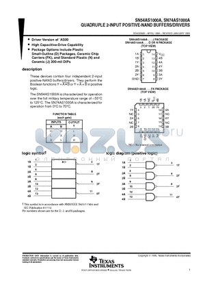 SN74AS1000AN datasheet - QUADRUPLE 2-INPUT POSITIVE-NAND BUFFERS/DRIVERS