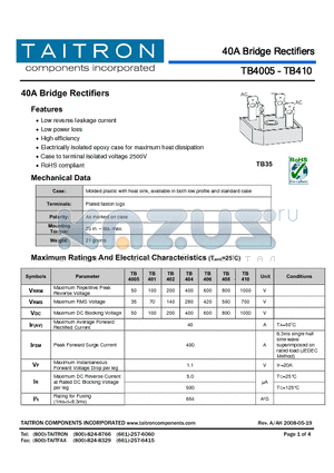 TB4005 datasheet - 40A Bridge Rectifiers