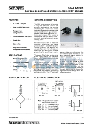 SDX01G2 datasheet - Low cost compensated pressure sensors in DIP package