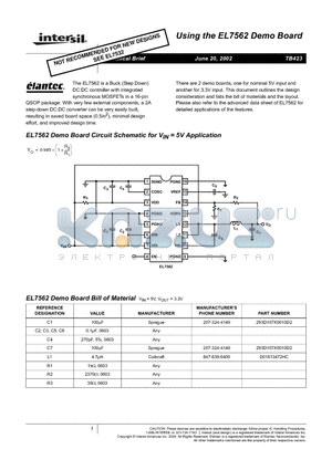 TB423 datasheet - The EL7562 is a Buck (Step Down) DC:DC controller with integrated synchronous MOSFETs in a 16-pin QSOP package.