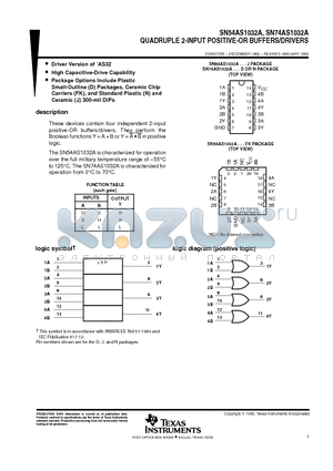 SN74AS1032A datasheet - QUADRUPLE 2-INPUT POSITIVE-OR BUFFERS/DRIVERS